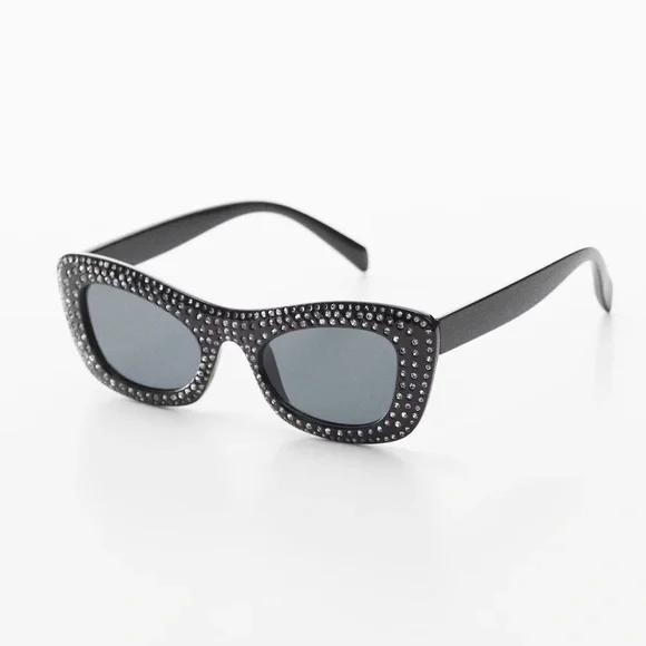 NWT Mango Mng Rhinestone Sunglasses Recycled Materials Black Retro Glam Sexy - Picture 7 of 14